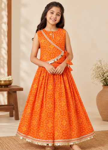 Orange Bandhani Gota Patti Lehenga Set