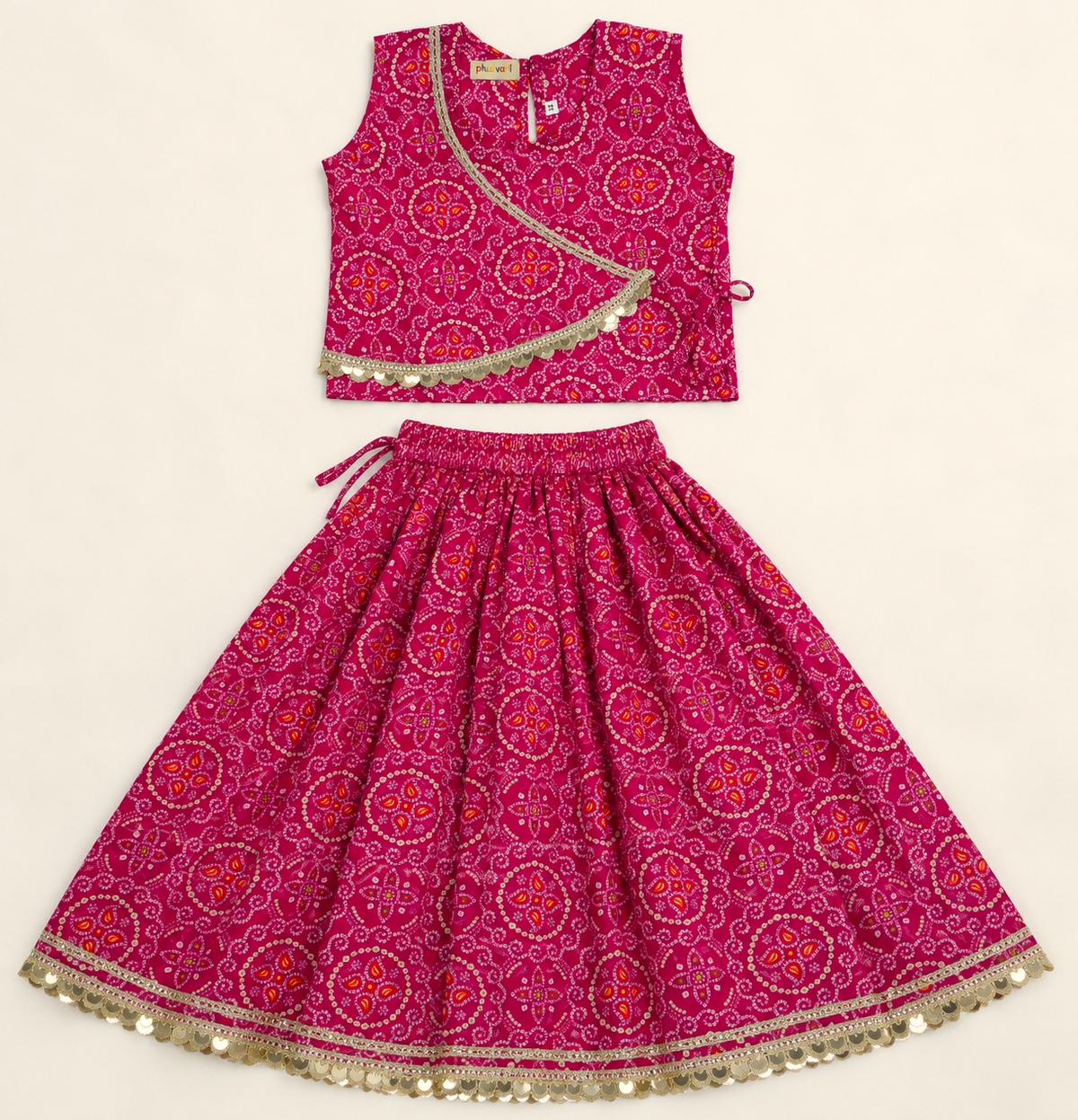 Girls Bandhani Printed 100% Cotton Lehenga Choli
