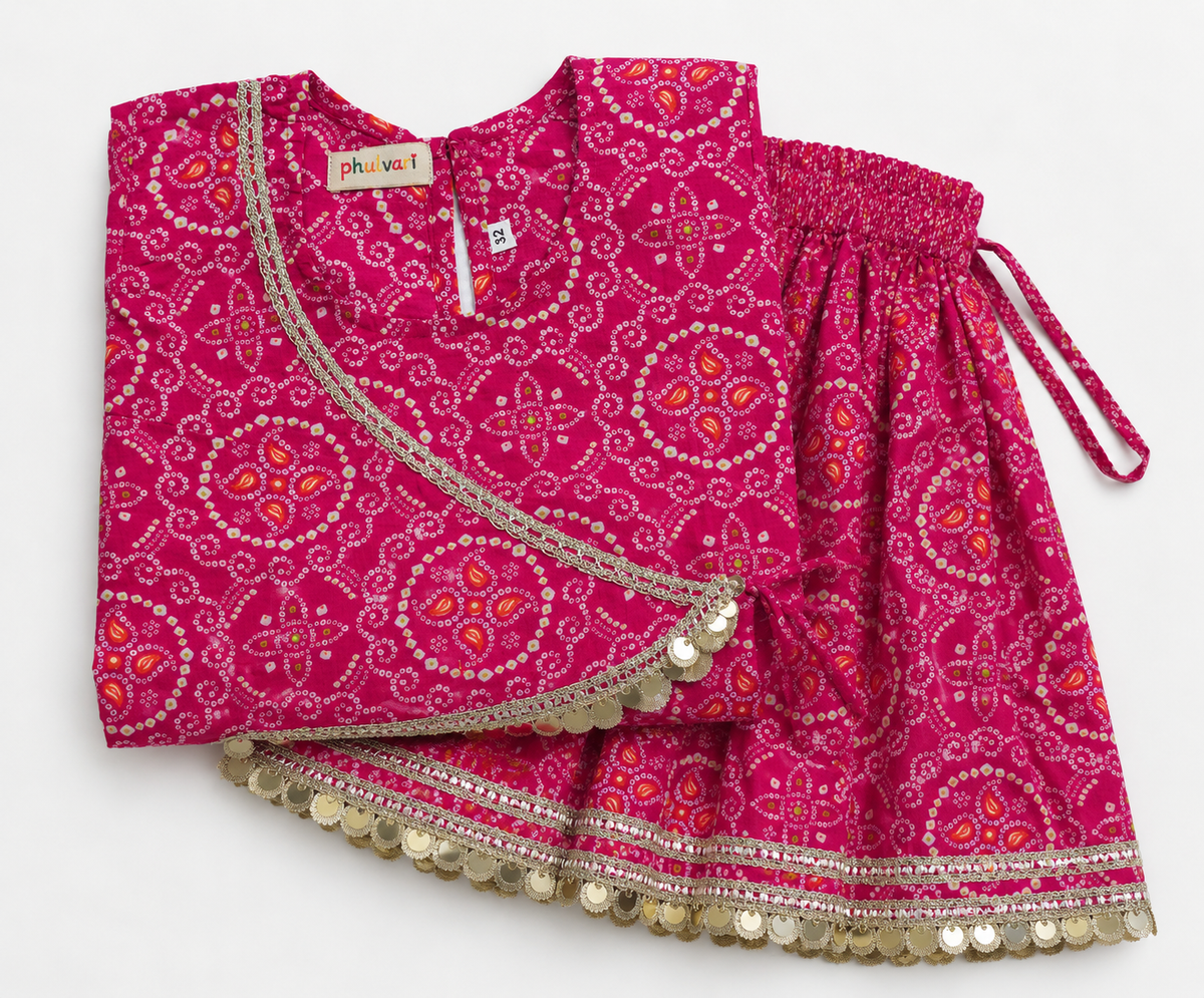 Girls Bandhani Printed 100% Cotton Lehenga Choli