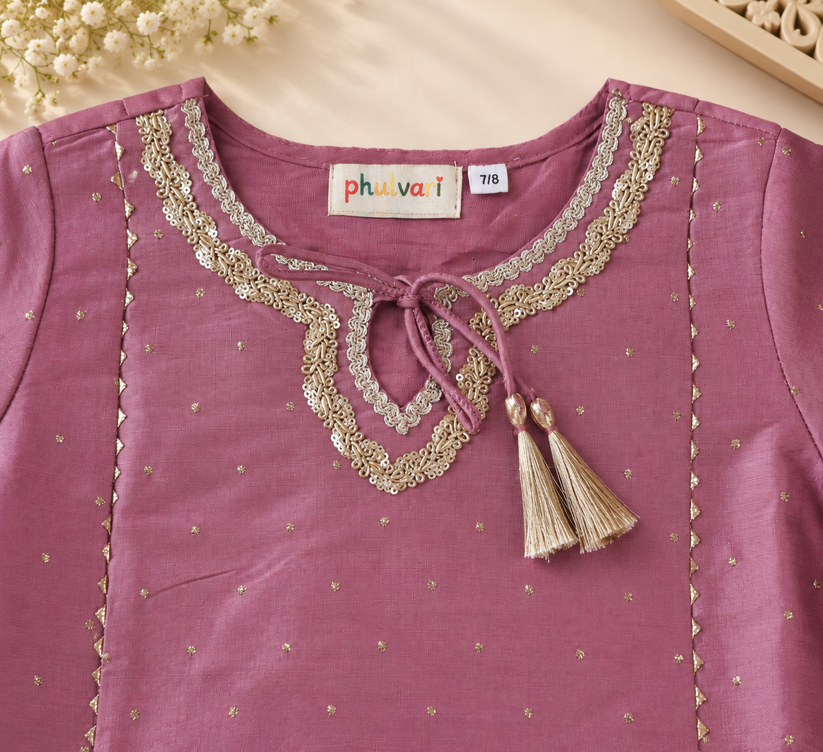 Girls Pink Embellished Kurta with Sharara & Dupatta