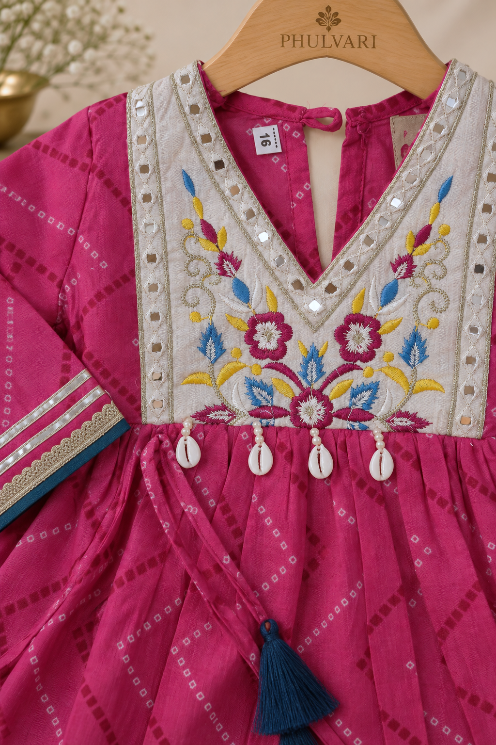 Girls Bandhej-Inspired Printed 100% Cotton Kurta with Patiala