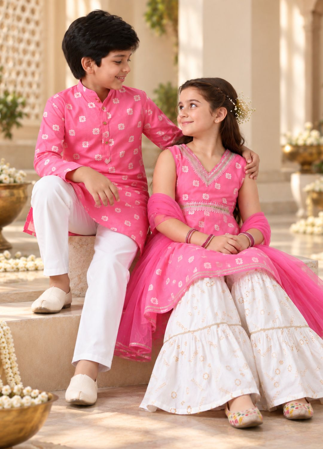 Pink Sibling Sharara & Kurta Pyjama Set