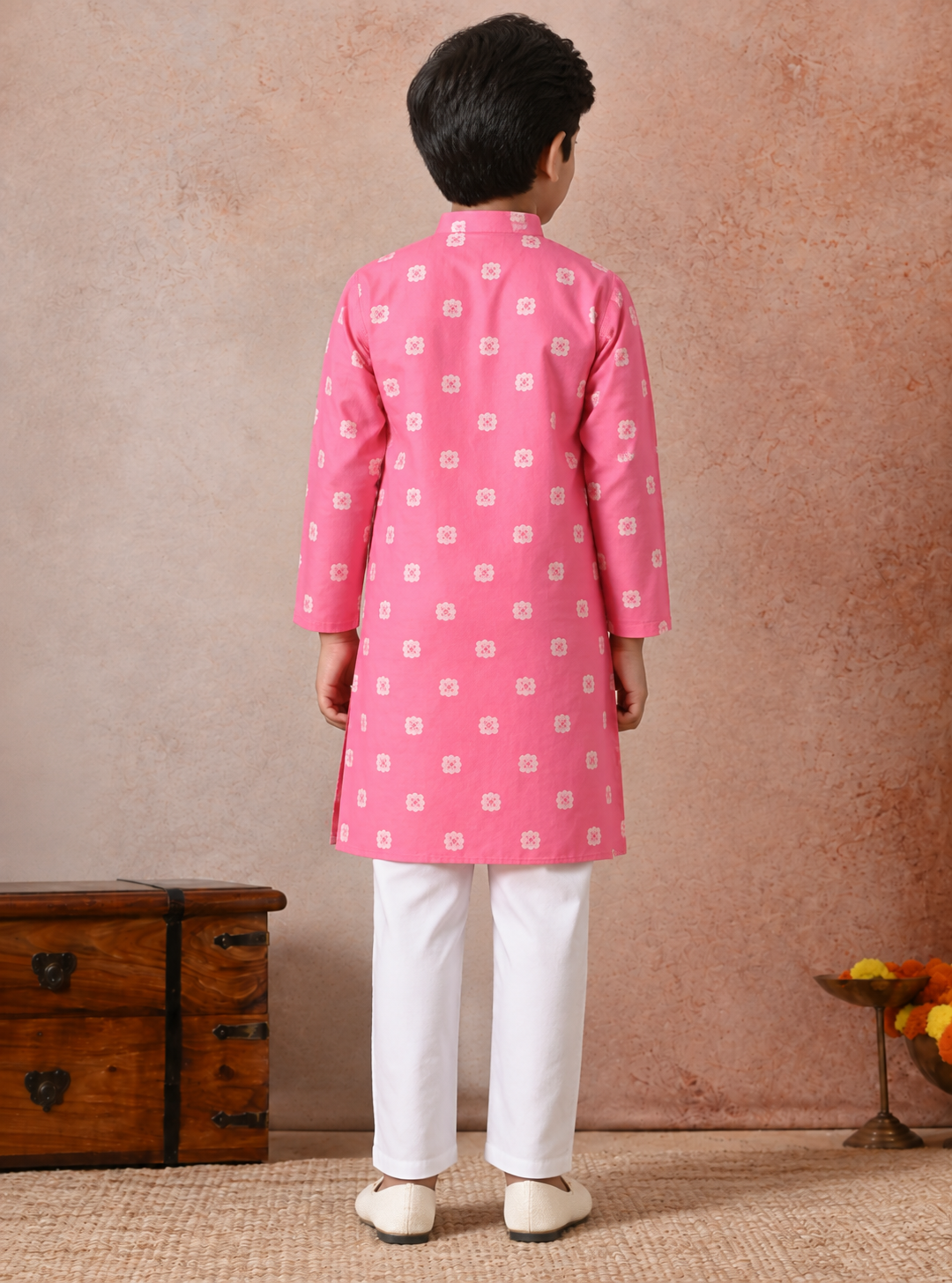 Boys Ethnic Motifs Dyed Regular Chanderi Cotton Kurta with Trouser