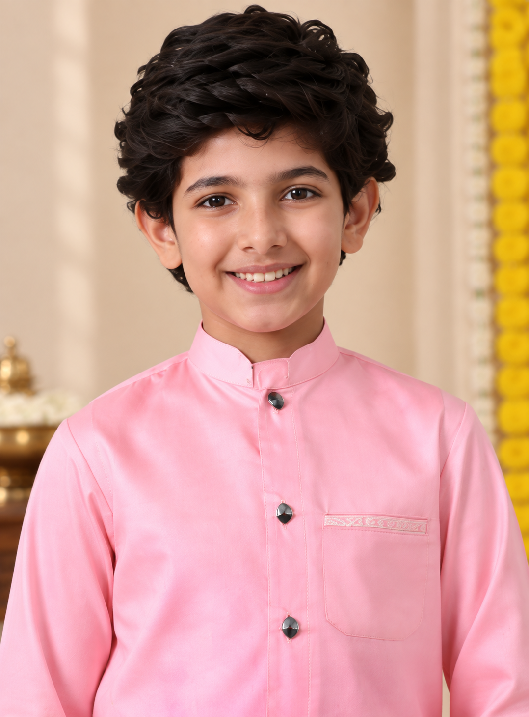 Boys Floral Printed Regular Pure Cotton Kurta with Trousers & Jacket