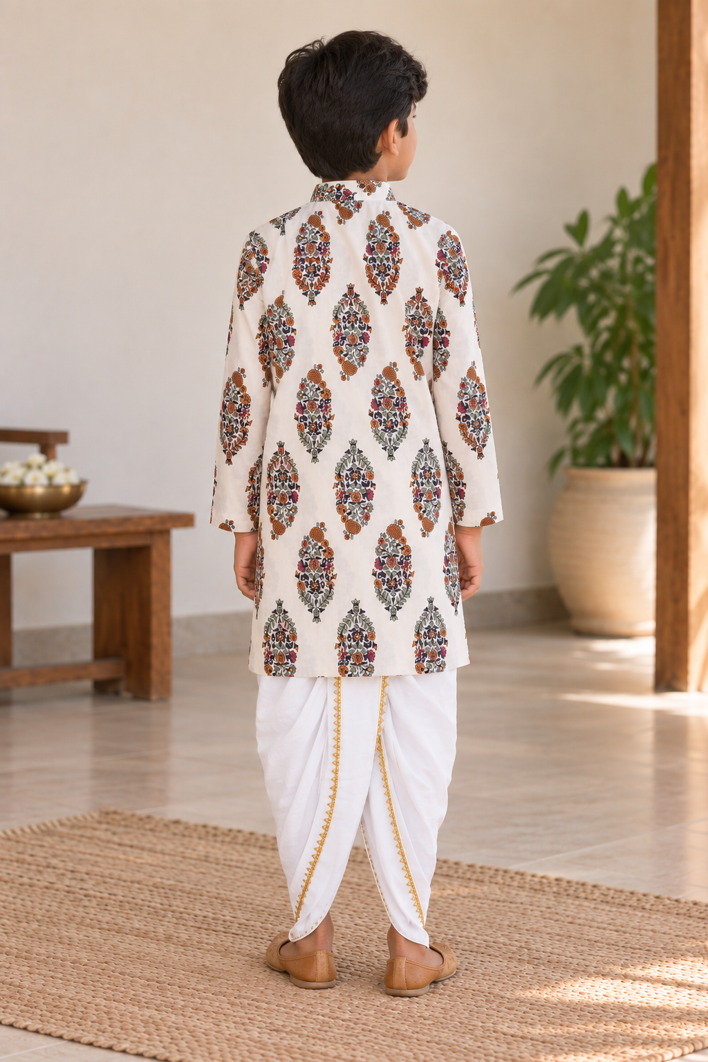 Boys Ethnic Motifs Printed 100% Cotton Kurta with Dhoti
