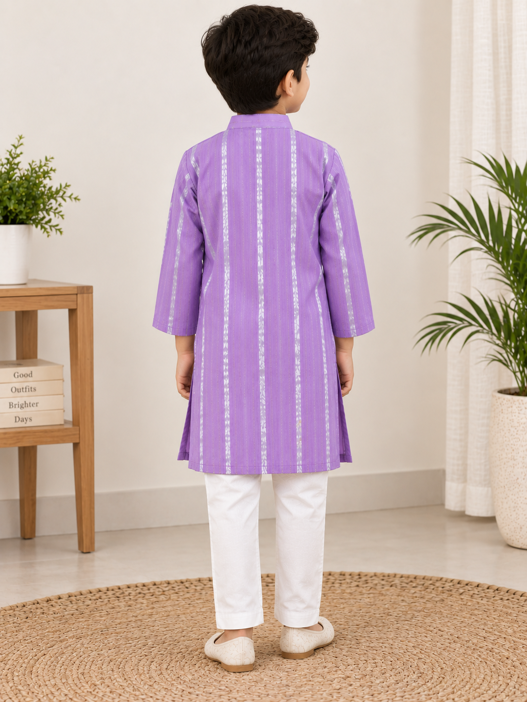 Boys Striped 100% Cotton Kurta with Trousers