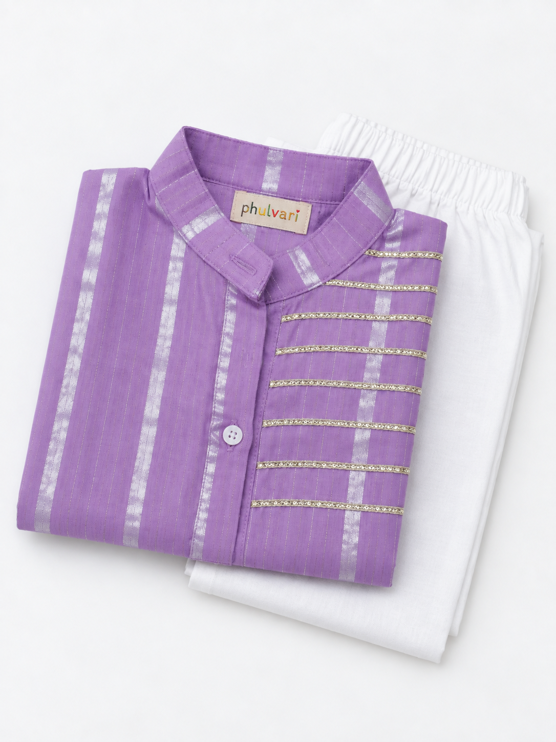 Boys Striped 100% Cotton Kurta with Trousers