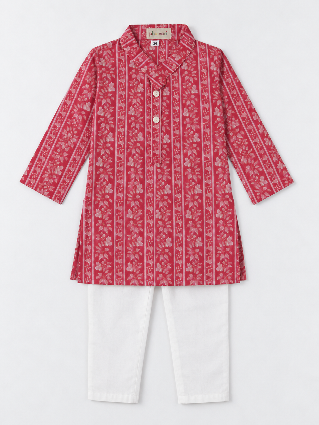 Boys Floral Striped Printed 100% Cotton Kurta with Trousers