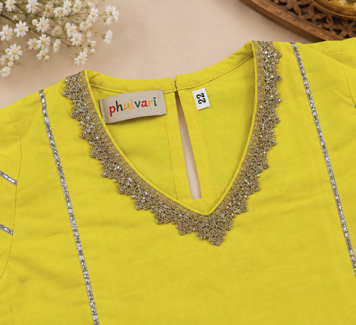 Girls Lace Detailed 100% Cotton Kurta Set