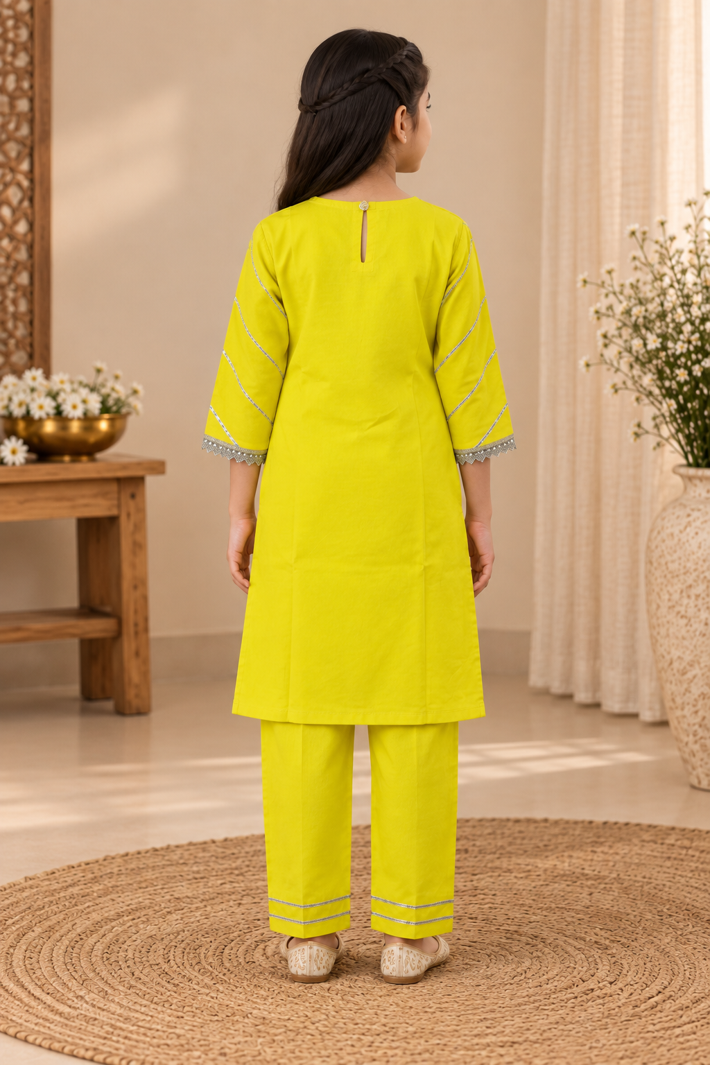 Girls Lace Detailed 100% Cotton Kurta Set