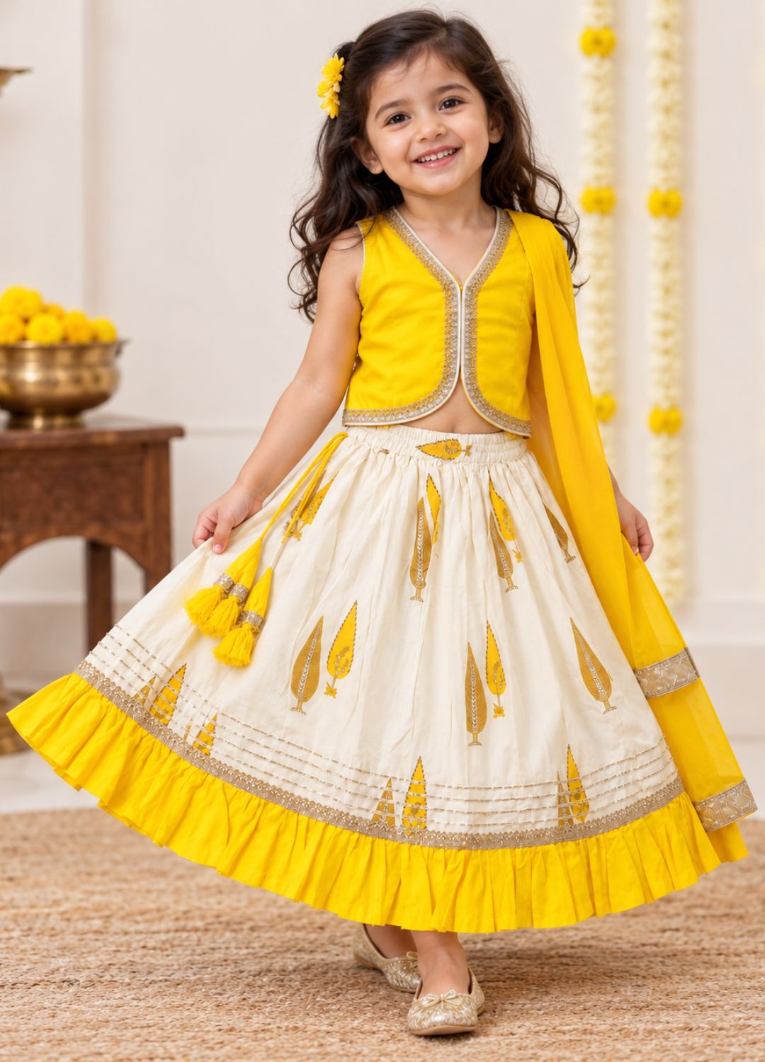 Girls Printed 100% Cotton Lehenga Choli with Dupatta