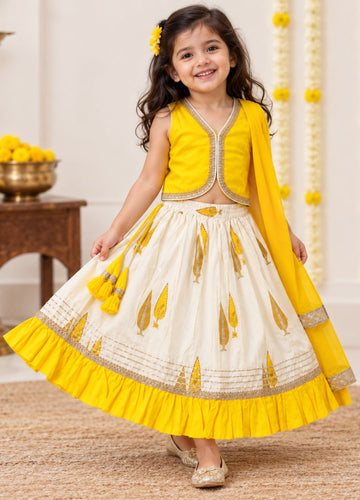 Girls Printed 100% Cotton Lehenga Choli with Dupatta