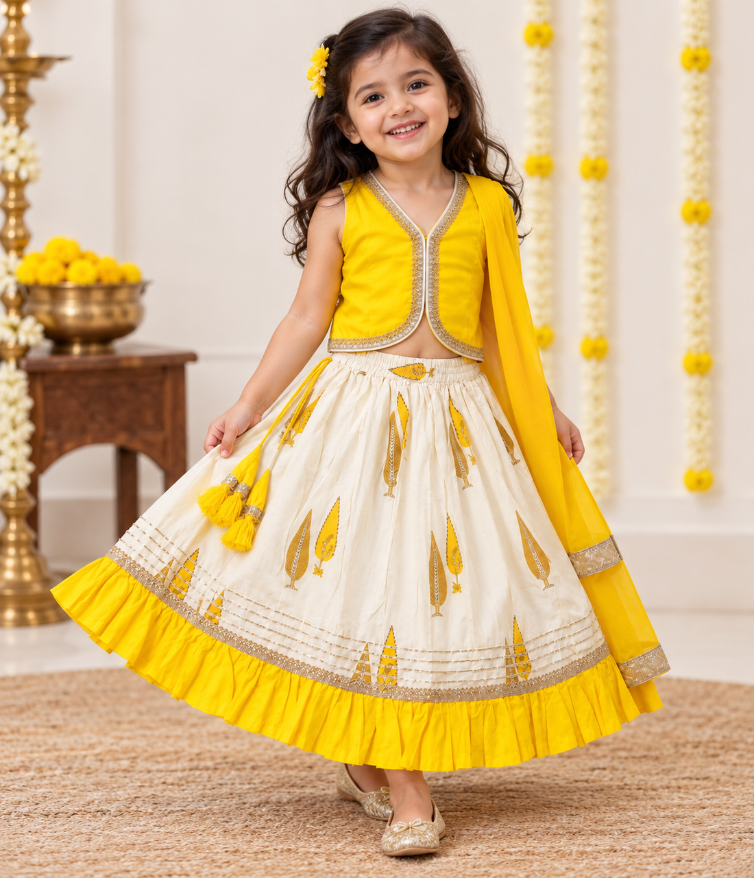 Girls Printed 100% Cotton Lehenga Choli with Dupatta