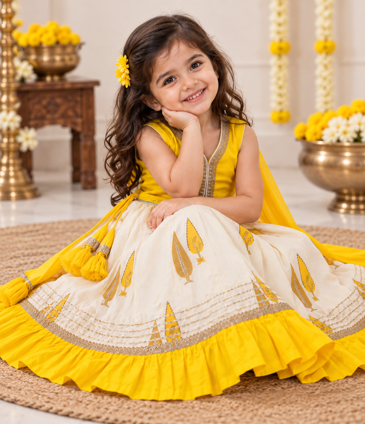 Girls Printed 100% Cotton Lehenga Choli with Dupatta