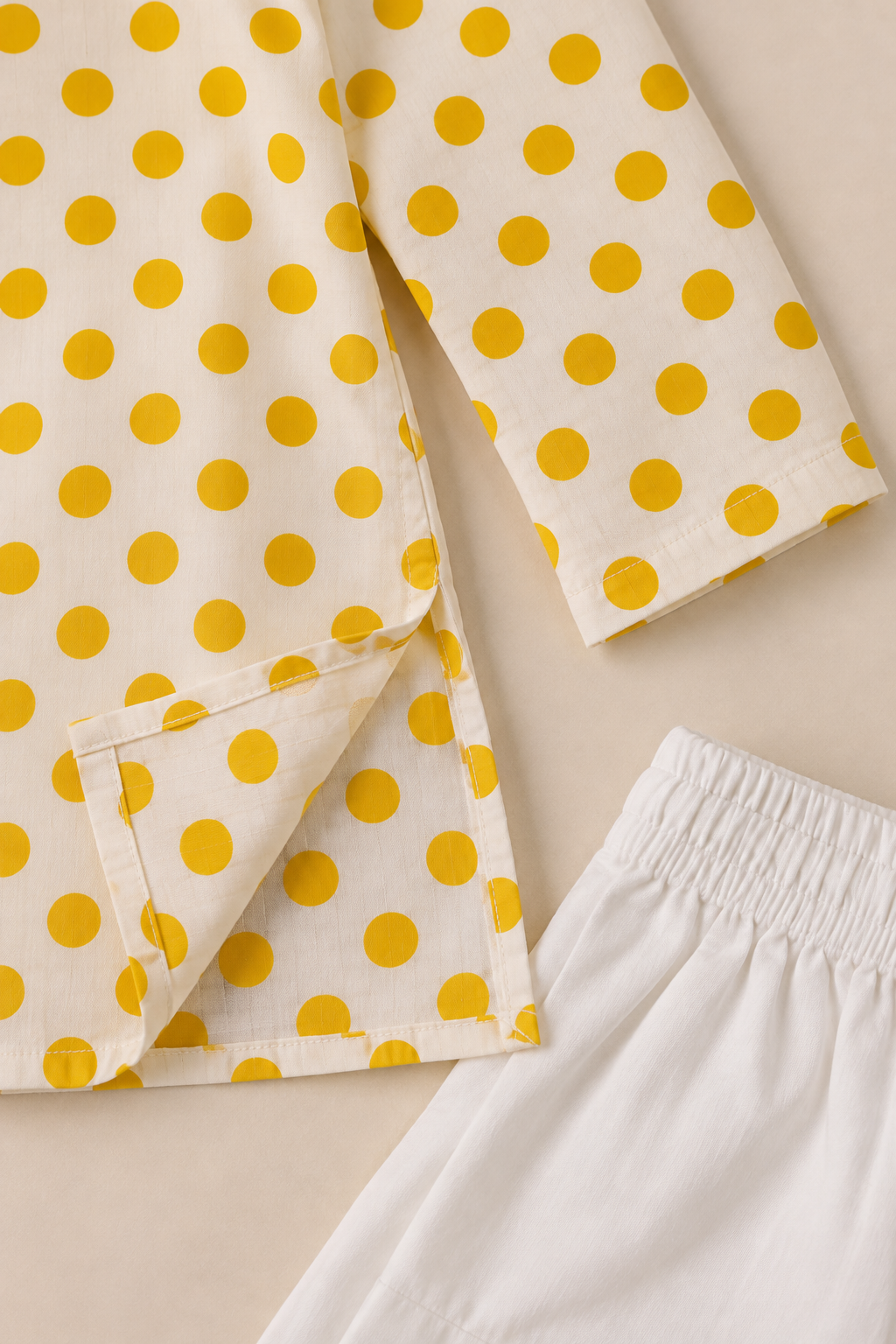 Boys Polka Dot Printed 100% Cotton Kurta with Pyjamas