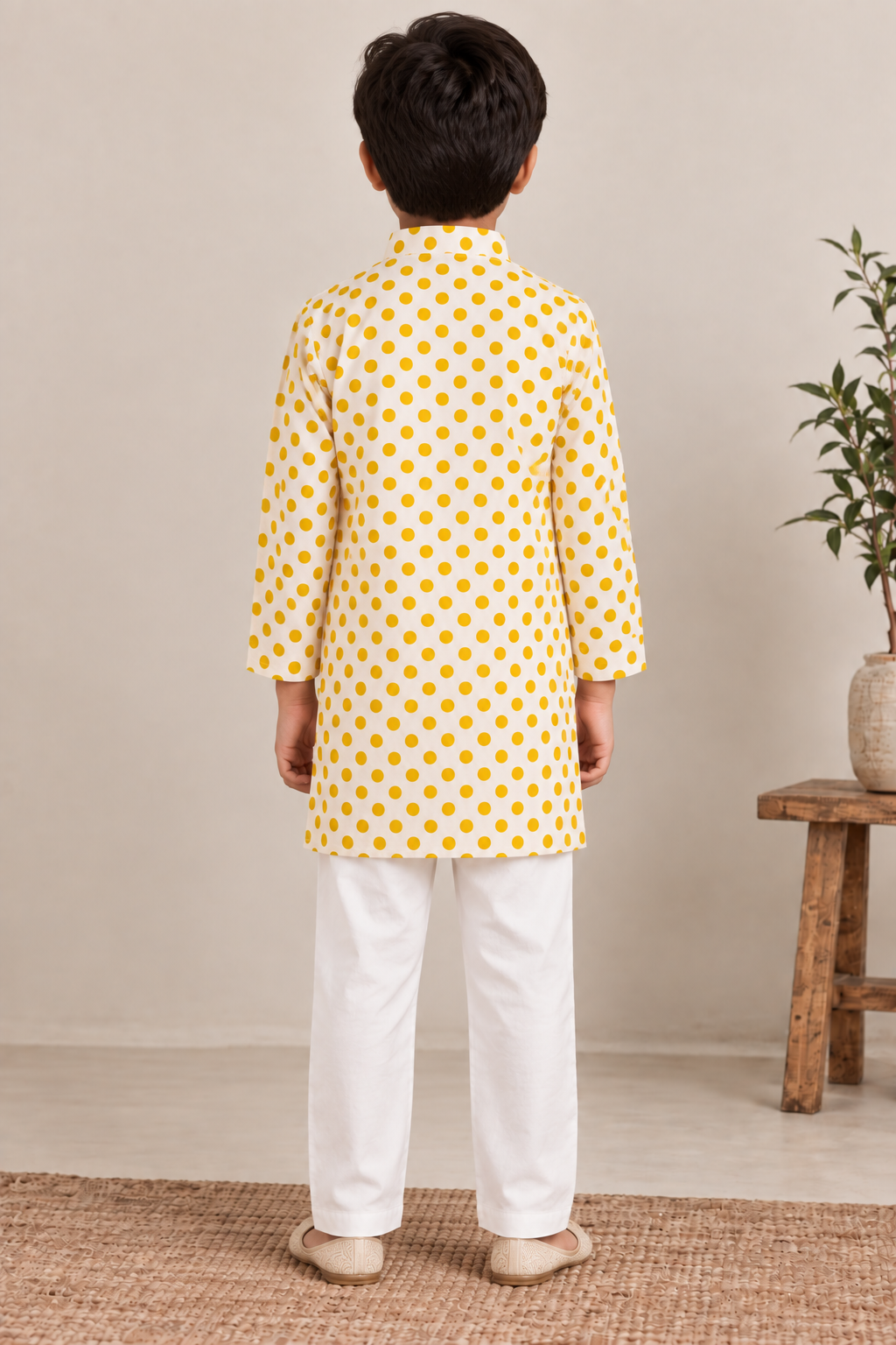Boys Polka Dot Printed 100% Cotton Kurta with Pyjamas