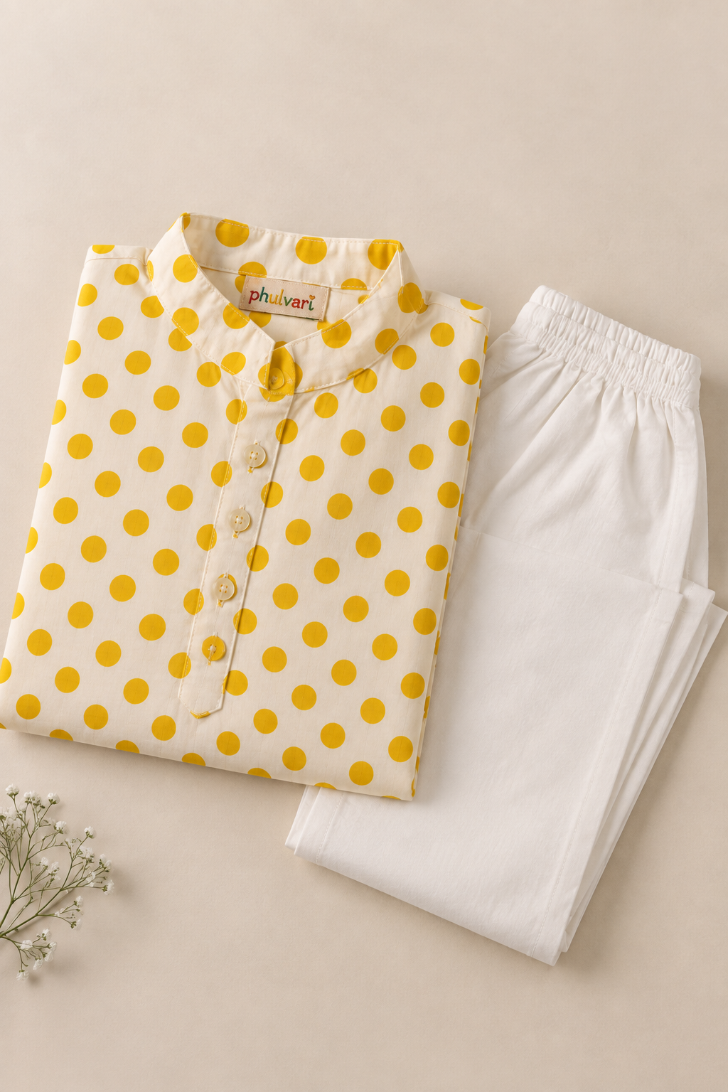 Boys Polka Dot Printed 100% Cotton Kurta with Pyjamas