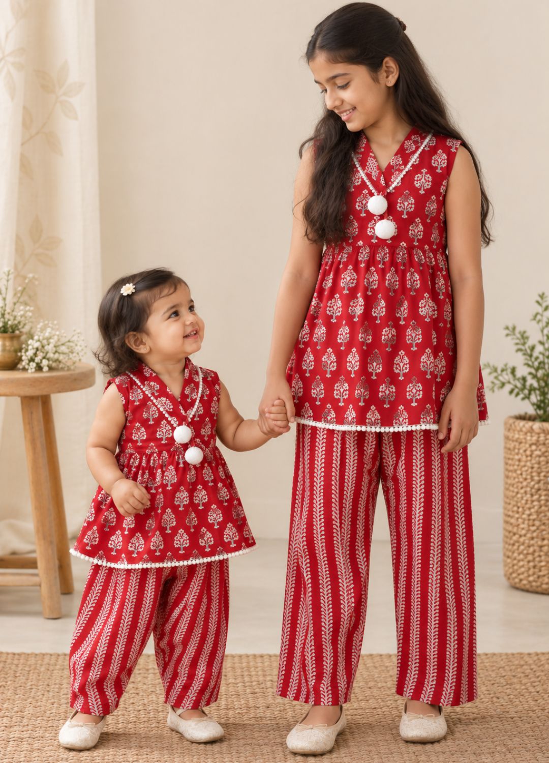 Girls Ethnic Printed 100% Cotton Kurta with Palazzo