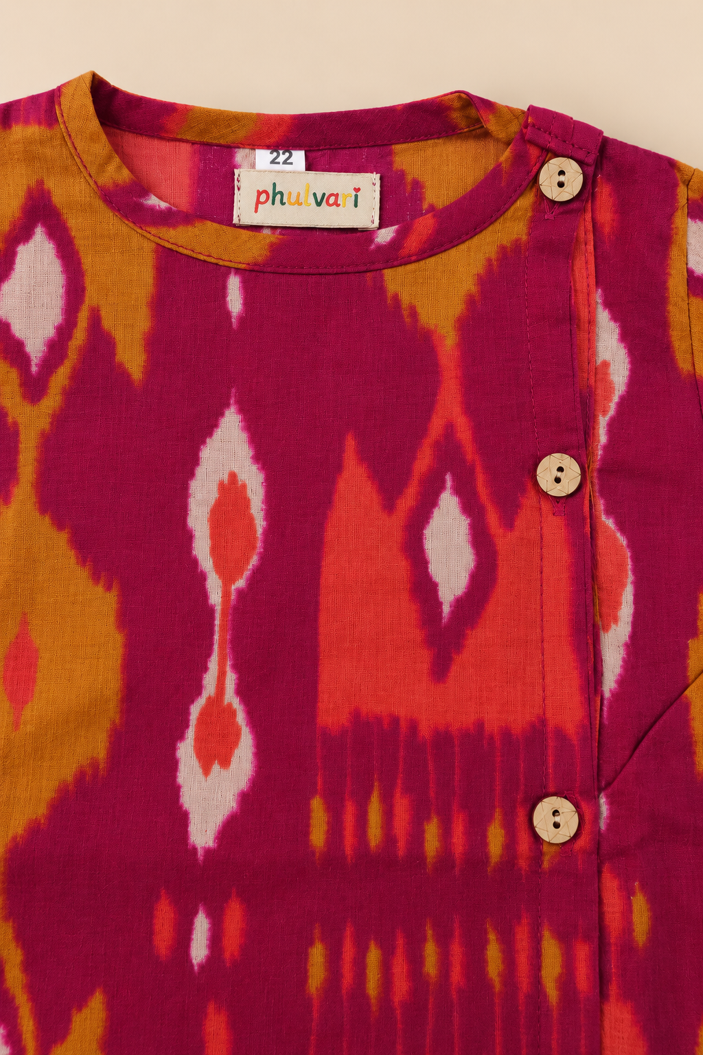 Boys Ikat-Inspired Printed 100% Cotton Kurta with Trousers